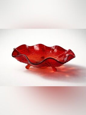 Decorative Ruby Red Fenton 3-footed Glass Hobnail Bowl